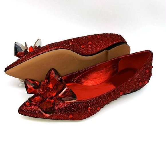NEW Sparkling Bling Swarovski Crystal Shoes Dorothy Ruby Red Slippers Fl… - Picture 1 of 5